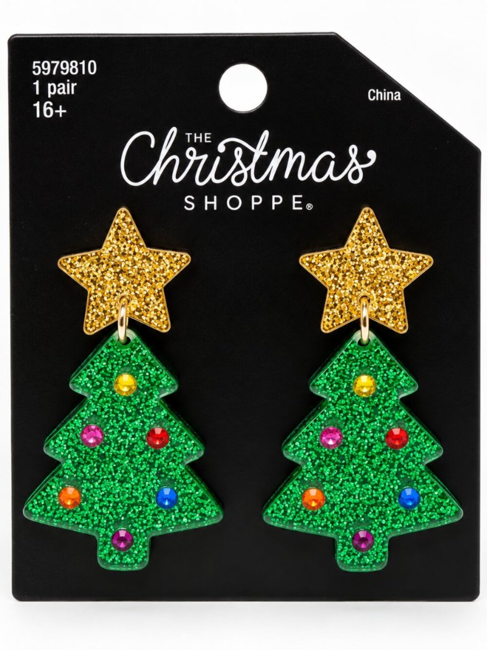 The Christmas Shoppe NWT Glitter Christmas Tree Resin Dangle Earrings